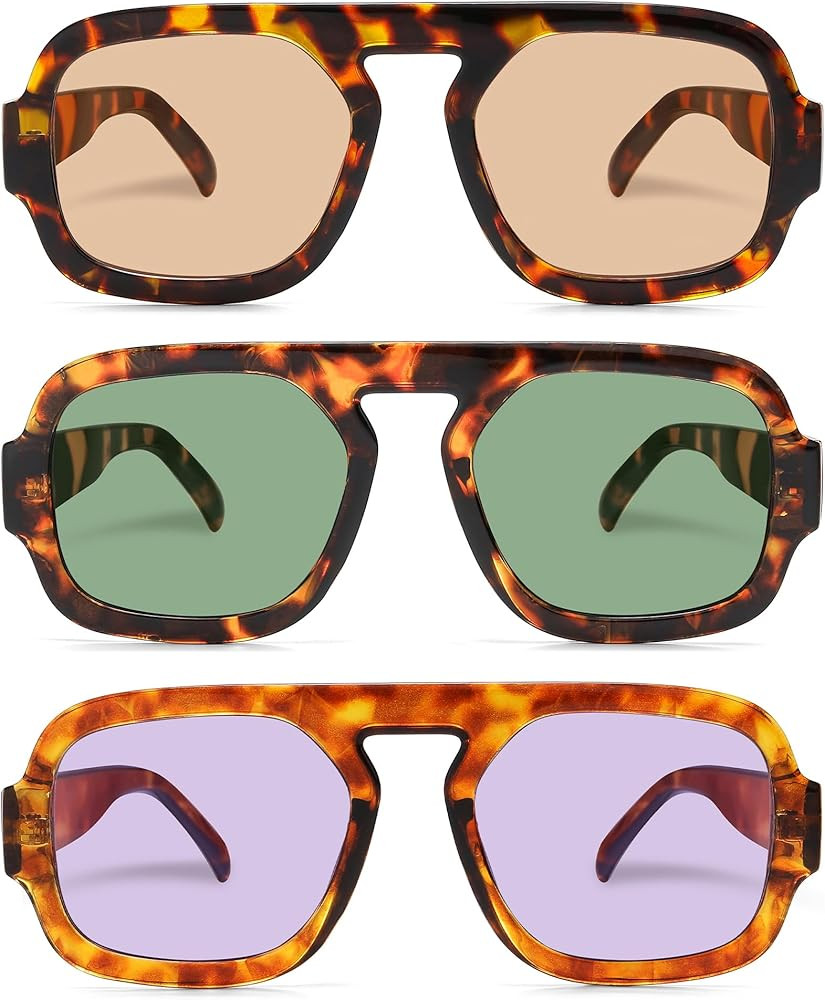 Retro Square Aviator Sunglasses for Women Men 70s Vintage style Shades Trendy Flat Top UV Protect... | Amazon (US)