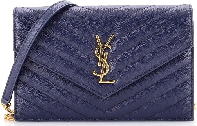 Amazon.com: Saint Laurent, Pre-Loved Classic Monogram Wallet on Chain Matelasse Chevron Leather S... | Amazon (US)