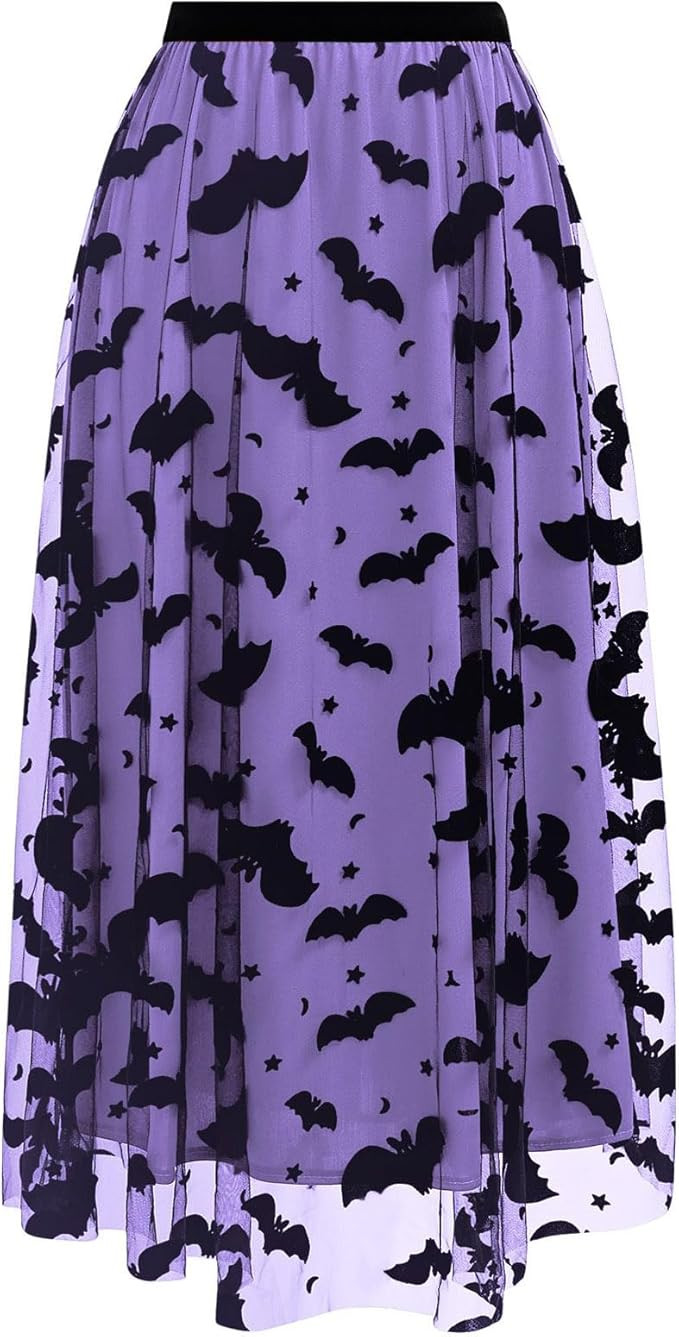 CHICWISH Women's Pumpkin Tulle Tutu Skirt Velvet Bats Elastic Waist Halloween Party Layered Mesh ... | Amazon (US)