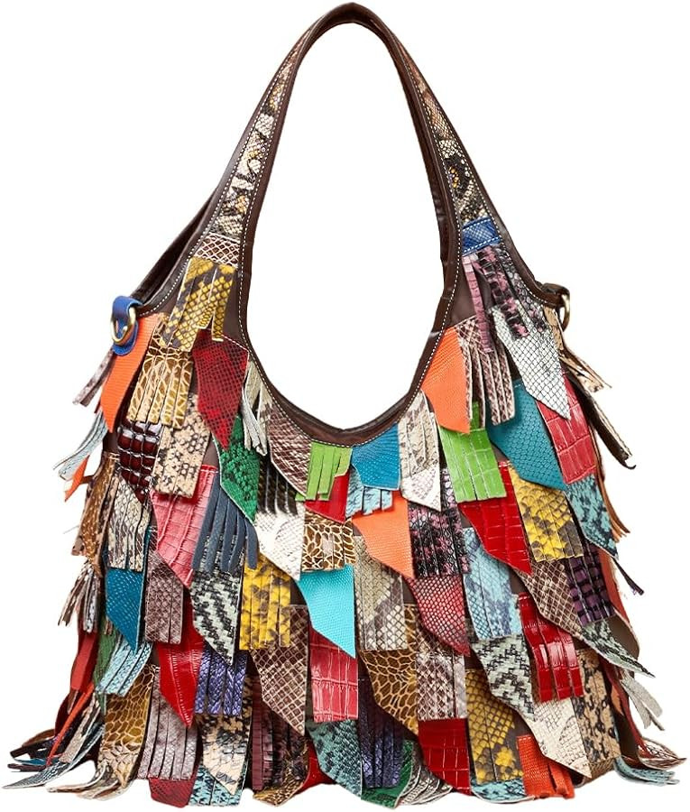 Women’s Multicolor Boston Bag Genuine Leather Colorful Large Tote Handbag Purse | Amazon (US)
