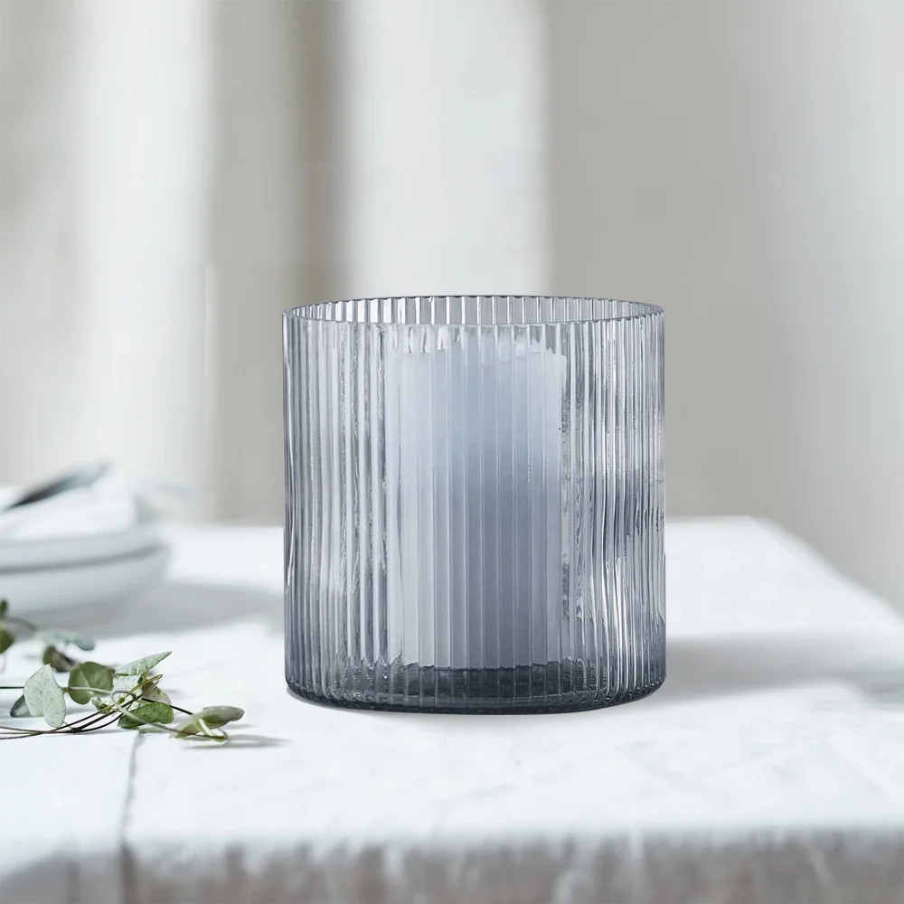 Better Homes & Gardens Blue Glass Ribbed Hurricane Candle Holder, 5", Medium, Living Room | Walmart (US)