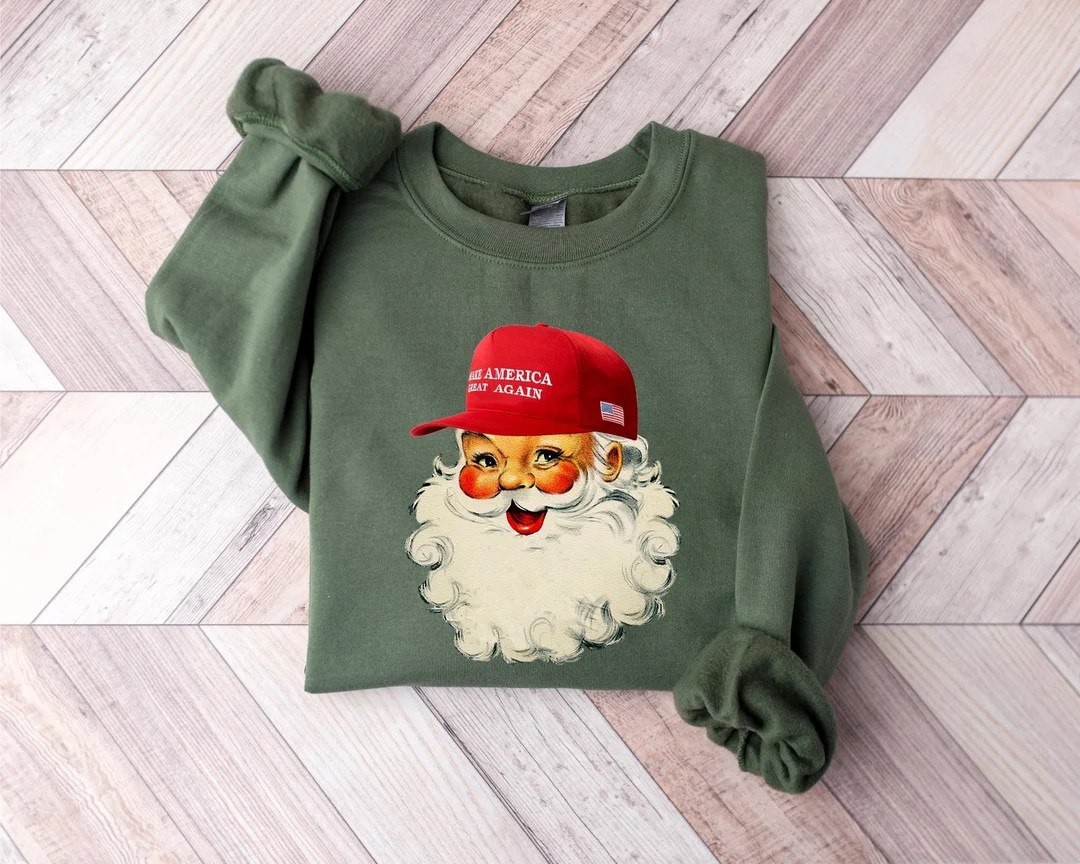 Maga Santa Sweatshirt, Old School Santa Sweater, Holiday Gift, Trump Christmas Sweat, Political C... | Etsy (US)