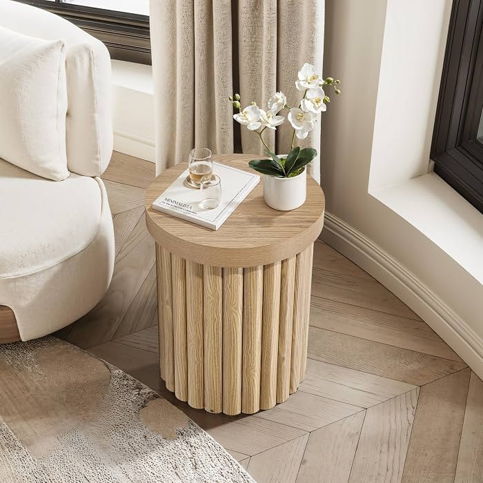 LuxenHome Wood Round Side Table, 19" Fluted End Table for Small Spaces, Mid Century Modern Wooden... | Amazon (US)