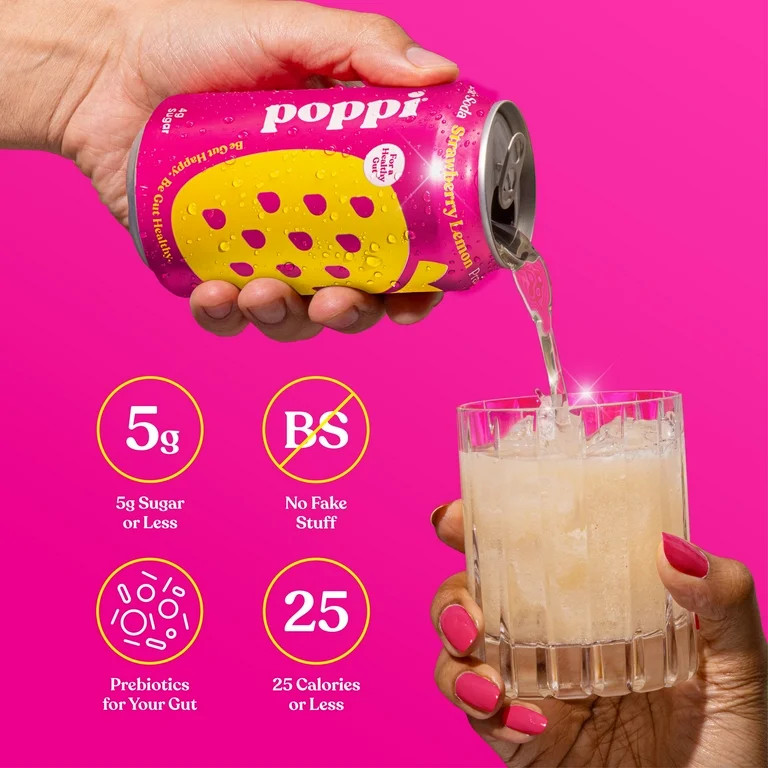 Poppi Prebiotic Soda, Strawberry Lemon, 12 Pack, 12 oz | Walmart (US)