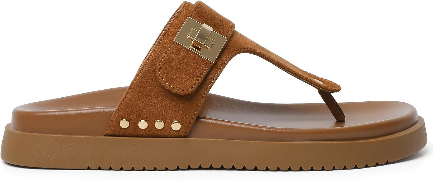 Womens Summer Sandals Casual Adjustable Arch Support Comfortable Thick Sole Flat Sandals | Amazon (US)