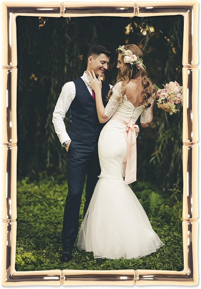 Lawrence 712246 4-Inch W x 6-Inch H Gold Metal Picture Frame with Bamboo Design | Amazon (US)
