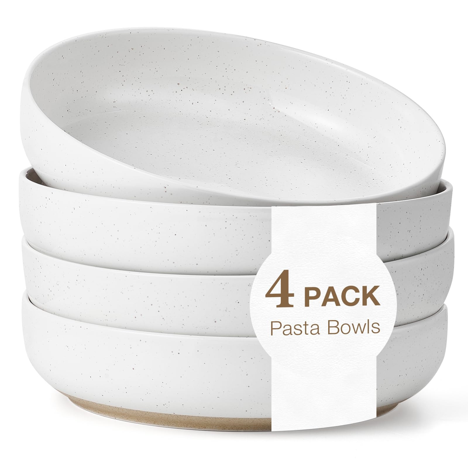 8.3" Pasta Bowls Set of 4, 34 oz Ceramic Salad Bowls, White Serving Plate, Wide and Shallow Bowl ... | Amazon (US)