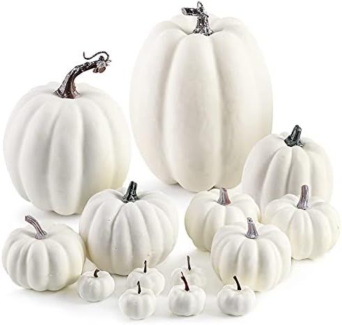 Amazon.com: DomeStar Artificial Pumpkins, 14PCS White Fake Pumpkins Assorted Pumpkins Faux Pumpki... | Amazon (US)