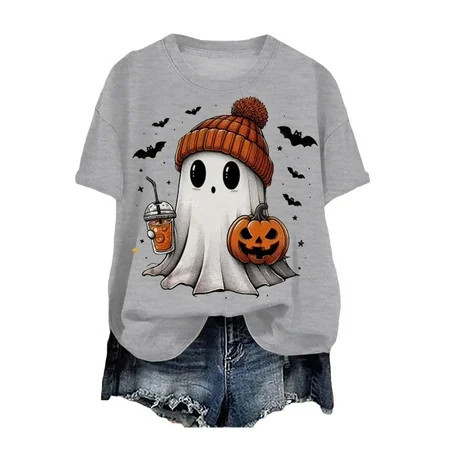 guuuGxd Womens Halloween Tshirt Fall Tee Shirt Funny Graphic Clothes Halloween Shirt for Women Grey,M | Walmart (US)