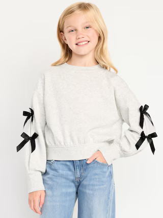 Cozy Bow-Sleeve Crew-Neck Sweatshirt for Girls | Old Navy (US)