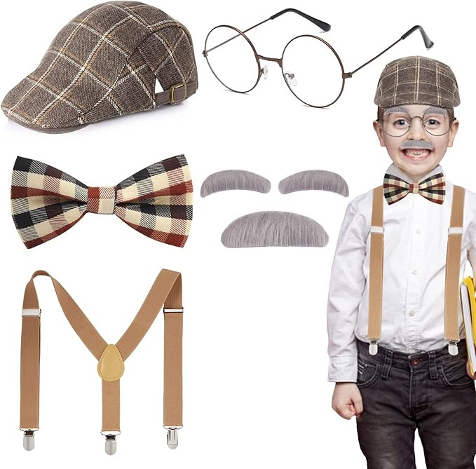 Old Man Costume for Kids,100th Day Of School Grandpa Costume Accessories including Beret Hat Susp... | Amazon (US)