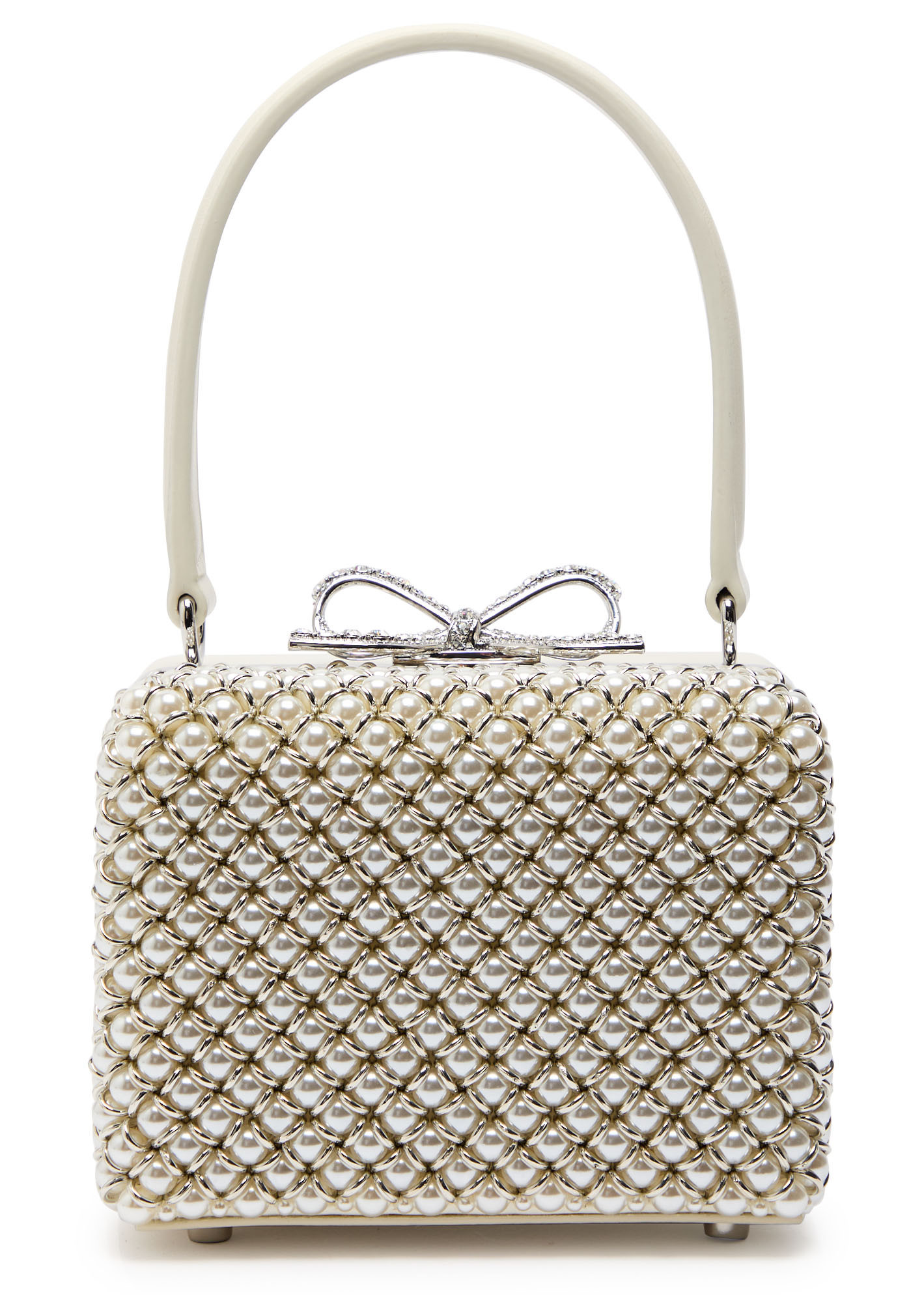 Pearl-embellished micro satin top handle bag | Harvey Nichols