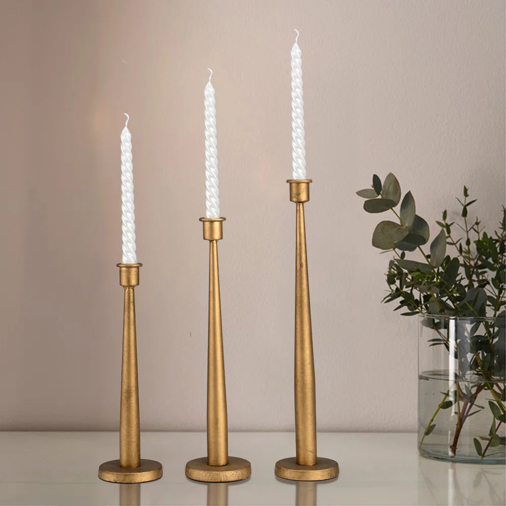 Mercer41 3pcs Antique Brass Iron Taper Candle Holder For Table Decoration | Wayfair | Wayfair North America