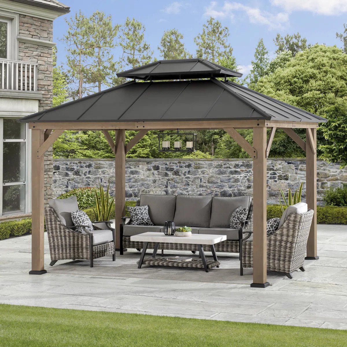 Sunjoy 10 x 12 ft. Wood Gazebo, Outdoor Patio Steel Hardtop Gazebo, Cedar Framed Wooden Gazebo wi... | Wayfair North America