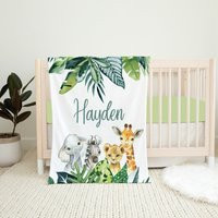 Personalized Safari Baby Blanket, Animals, Nursery, Gender Neutral Shower Gift, Giraffe Elephant Blanket | Etsy (US)