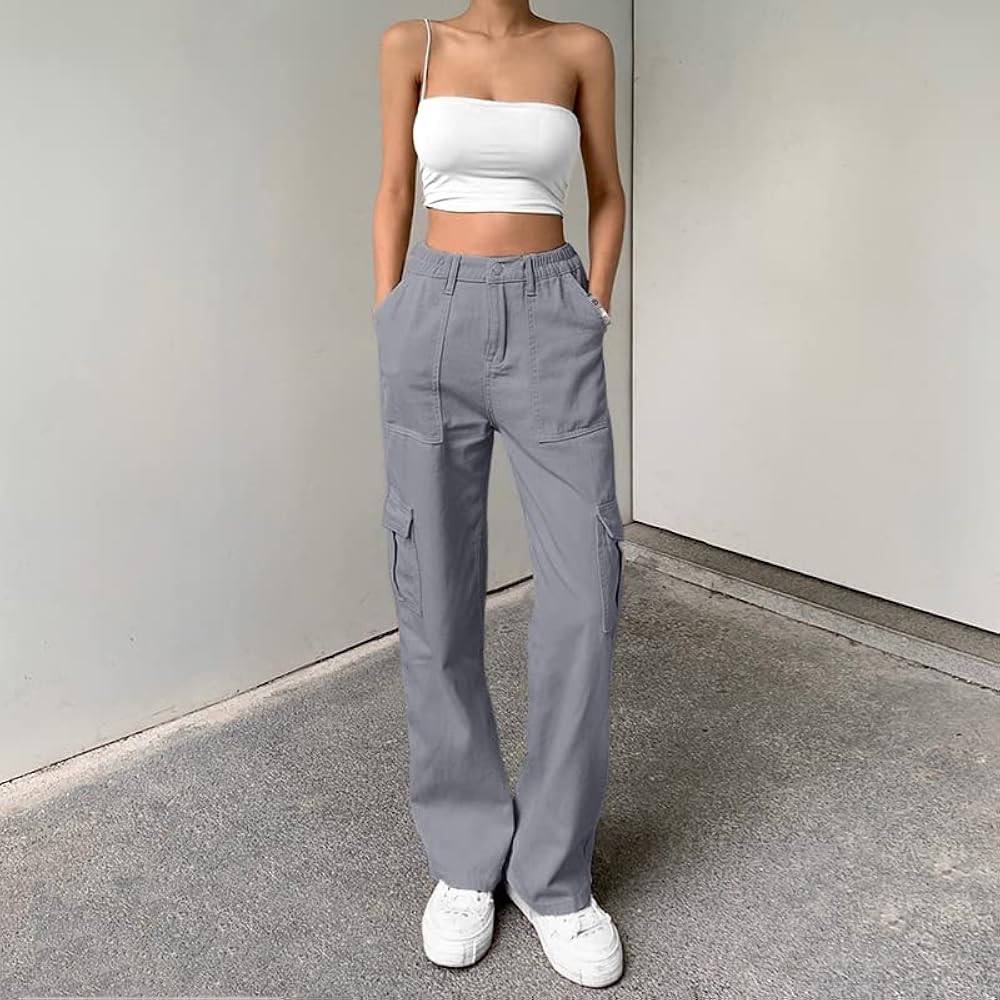 Lepunuo Cargo Pants for Women High Waisted Casual Pants Baggy Stretchy Wide Leg Y2K Streetwear with  | Amazon (US)