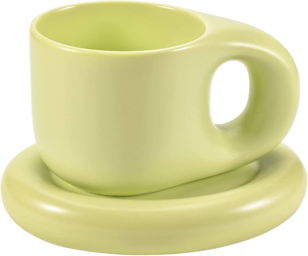 Koythin Ceramic Coffee Chubby Mug Saucer Set, Creative Cute Fat Handle Cup with Saucer for Office... | Amazon (CA)