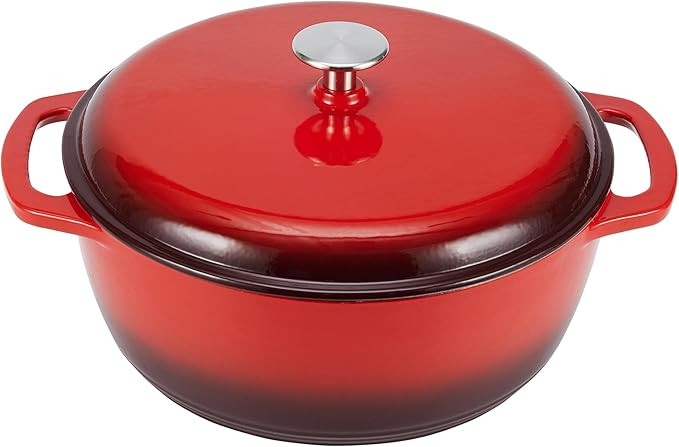 Amazon Basics Cast Iron Dutch Oven Pot with Lid, Enameled, Round, Dual Handles, Heavy-Duty, Small... | Amazon (US)
