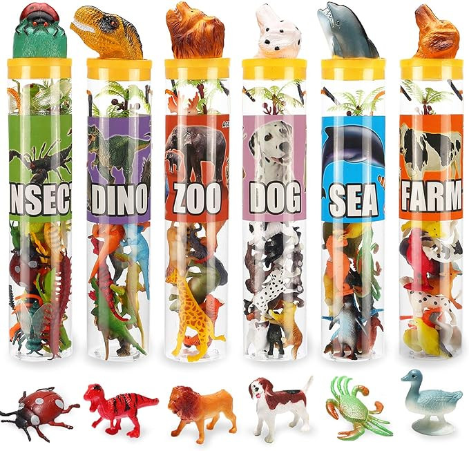 82 Piece Animal Toy, Assorted Mini Dinosaur Insect Ocean Sea Animal Farm Animal Jungle Animal Dog... | Amazon (US)
