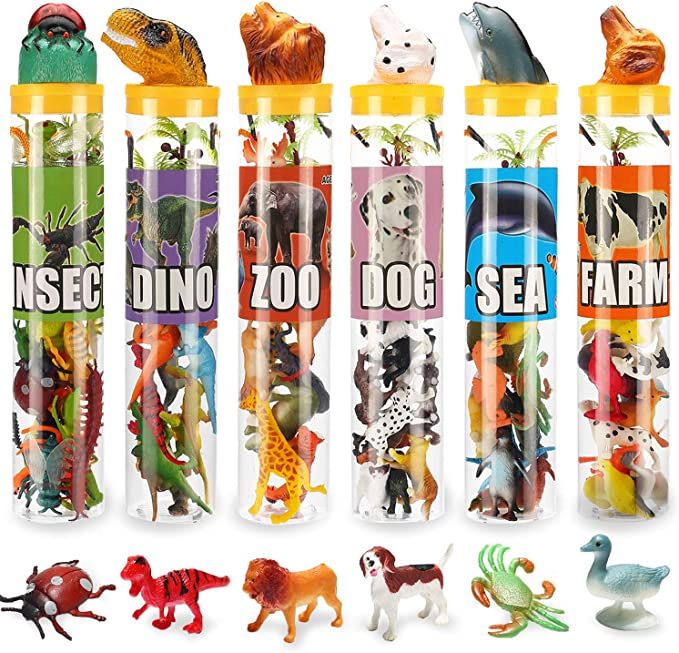 82 Piece Animal Toy, Assorted Mini Dinosaur Insect Ocean Sea Animal Farm Animal Jungle Animal Dog... | Amazon (US)