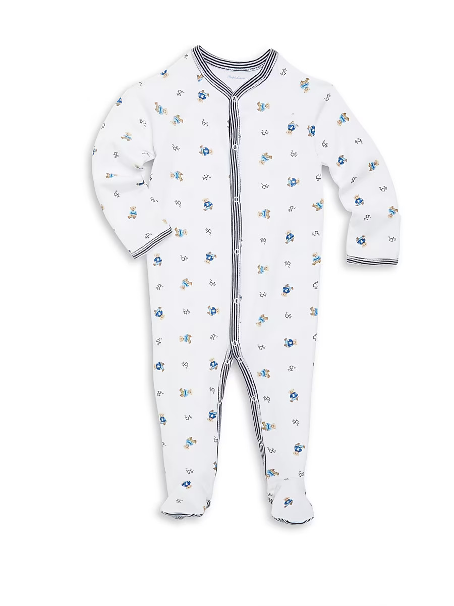 Baby Boy's Bear Print Cotton Footie - White Navy - Size Newborn | Saks Fifth Avenue