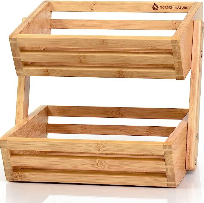 Golden Nature Bamboo Fruit Basket – 2 Tier Fruit Stand for Kitchen Countertop – Fruit Holder ... | Amazon (US)