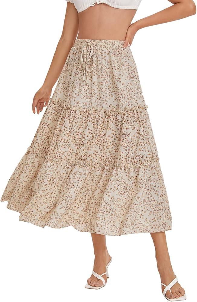 Floerns Women's A Line Ruffle Layered Flowy Beach Casual Long Maxi Skirt | Amazon (US)