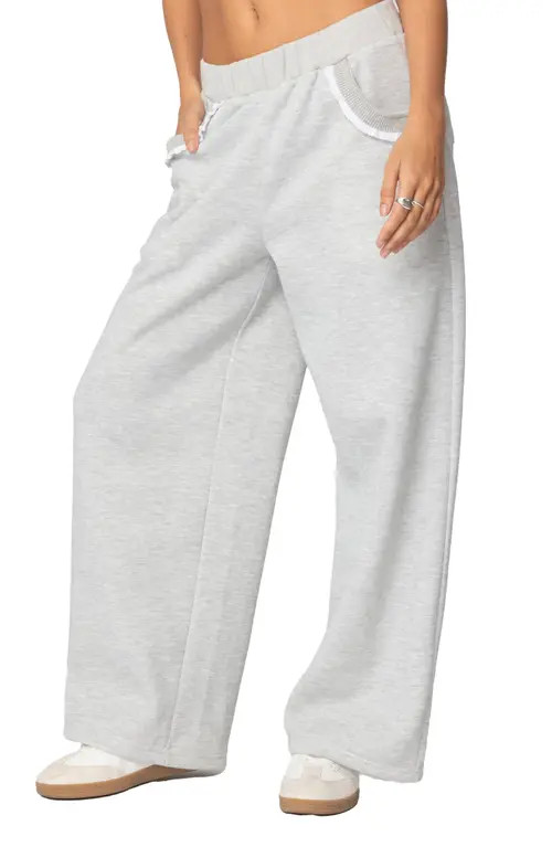 EDIKTED Ashtin Ruffle Trim Sweatpants in Gray-Melange at Nordstrom, Size Medium | Nordstrom