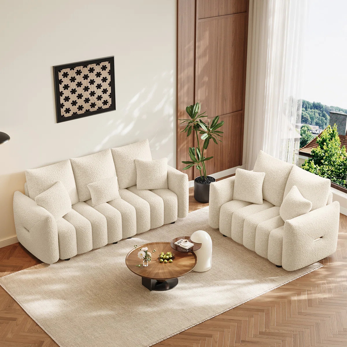 Two Piece Modern Teddy Fleece Upholstered Cloud Sofa Set | Wayfair North America