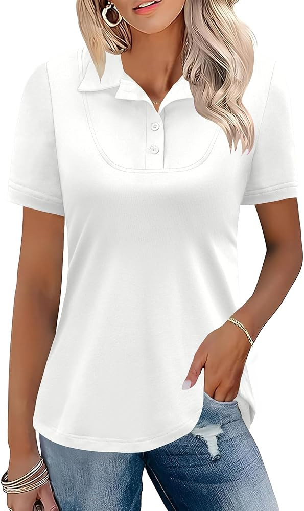 Rapbin Womens Polo Shirts Business Casual Collared V Neck Summer Tops Cotton Short Sleeve Polos T... | Amazon (US)