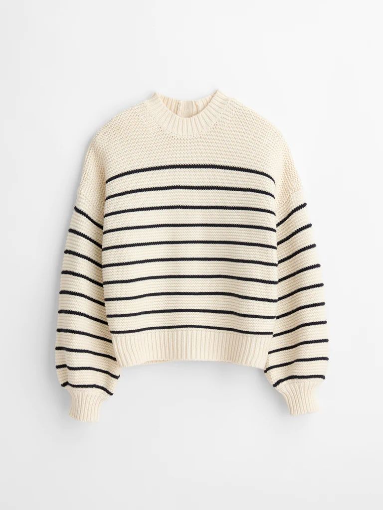 Button-Back Crewneck Sweater in Stripe | Alex Mill