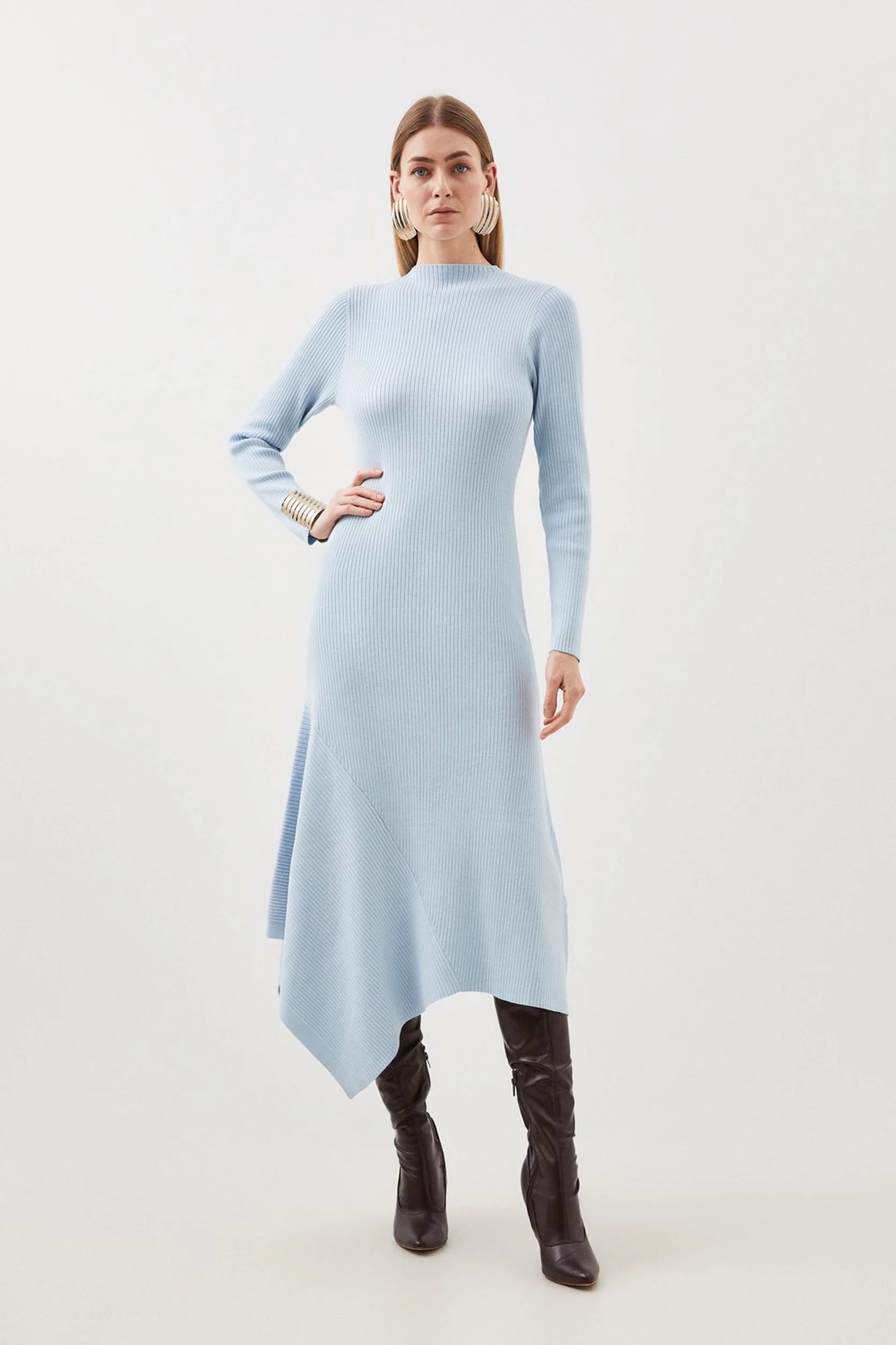 Viscose Blend Rib Knit Midaxi Dress | Karen Millen UK + IE + DE + NL