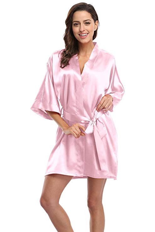 CostumeDeals KimonoDeals Women's dept Solid Color Soft Satin Short Kimono Robe for Wedding | Amazon (US)