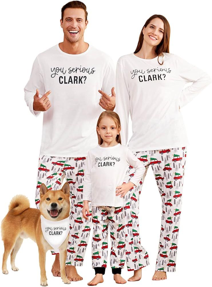 IFFEI Christmas Pajamas for Family Matching PJ's Sets with Deer Long Sleeve Tee and Plaid Pants L... | Amazon (US)