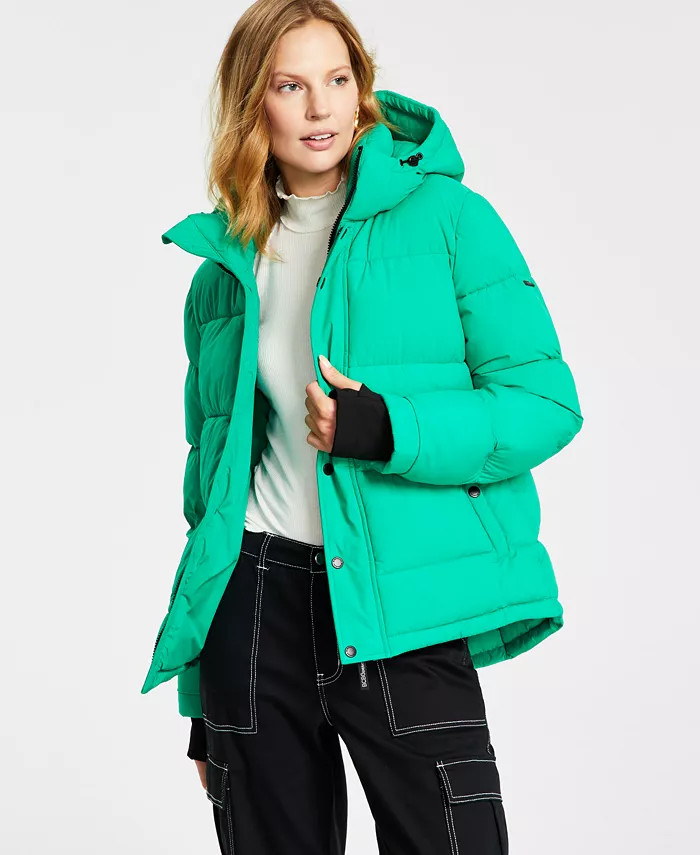 Women's Hooded Thumbhole-Cuff Puffer Coat | Macy's