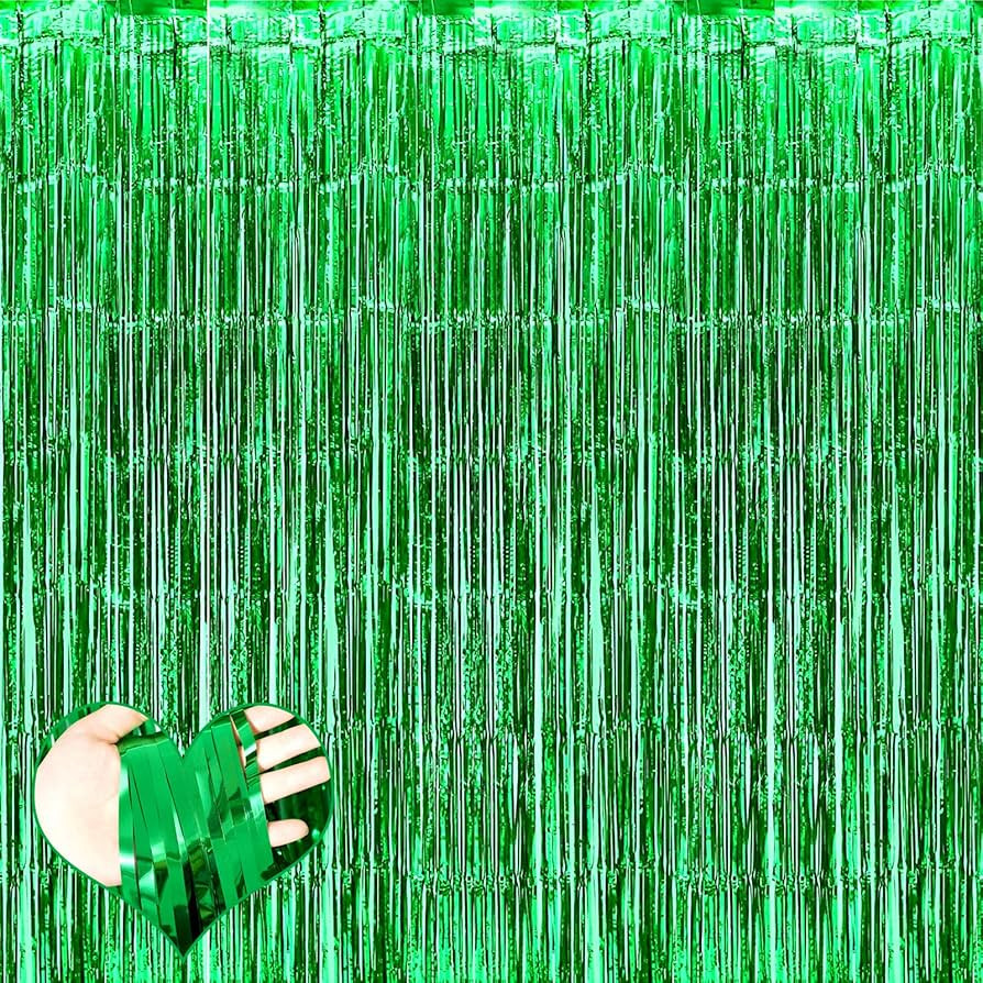 4 Pack Green Fringe Curtain Backdrop, 3.2Ft x 8.2Ft Metallic Tinsel Foil Fringe Streamers Backgro... | Amazon (US)