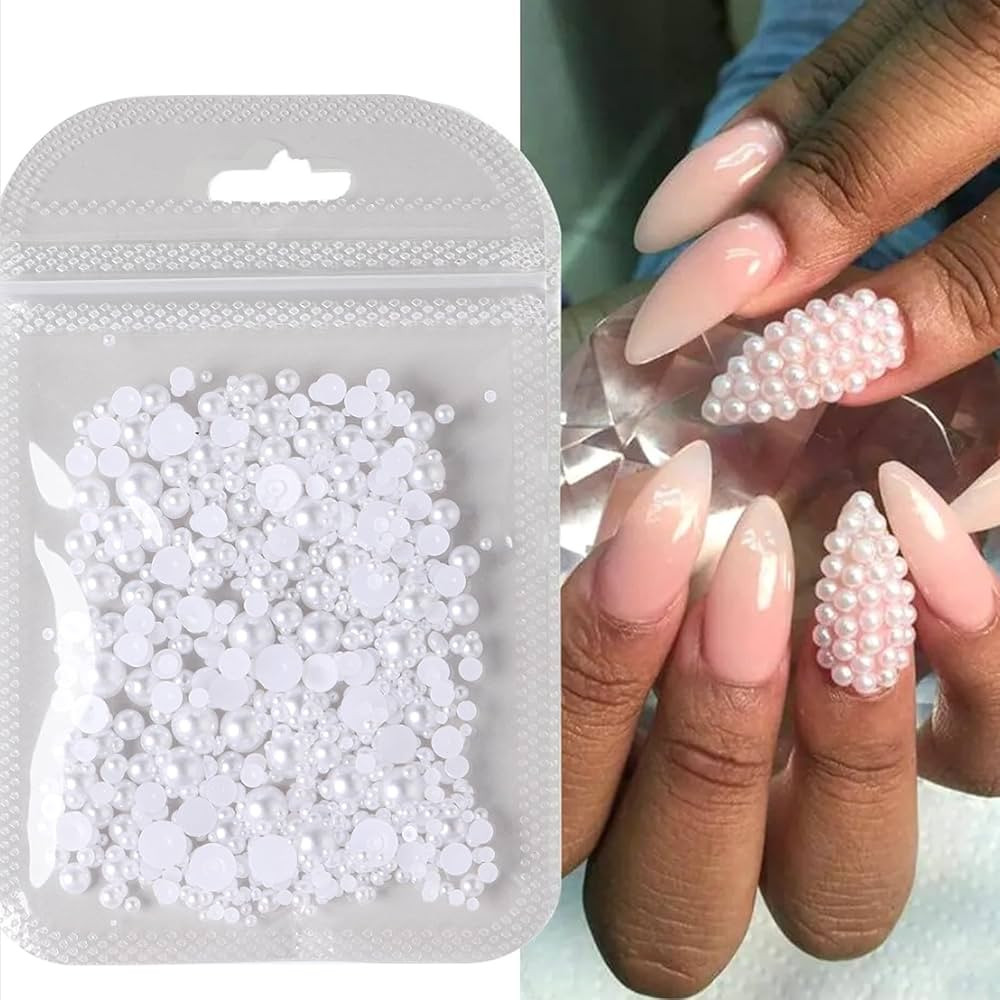 400pcs Flatback Nail Art Rhinestones Snow White Pearl Nail Charms Round Nail Art Supplies Glossy ... | Amazon (US)