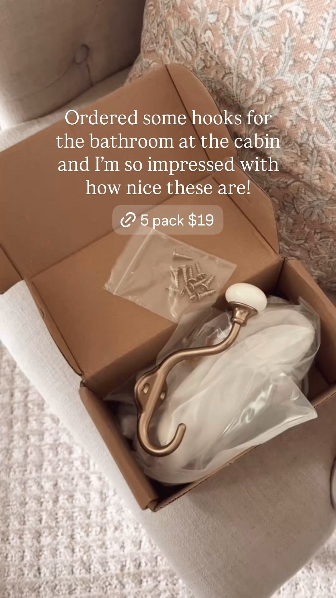 Cute and sturdy wall hooks for bathroom, entryway, wherever! On sale for amazon prime days 5 pack for $19! They are large and come with matching screws and anchors.