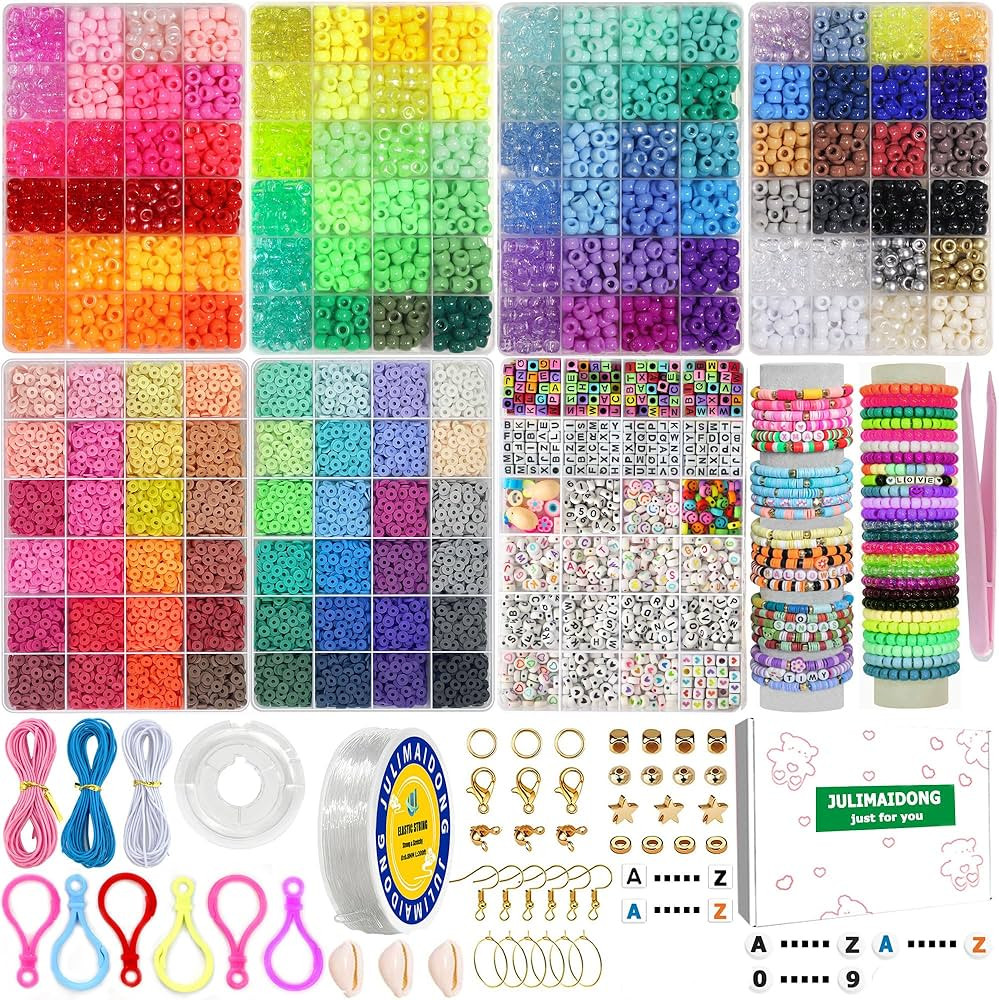 JULIMAIDONG 11500Pcs Pony Beads, Beads for Bracelets Making, Multi-Colored Hair Bead for Hair Bra... | Amazon (US)