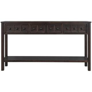 60 in. Espresso Rectangle Wood Console Table with 2-Different Size Drawers | The Home Depot