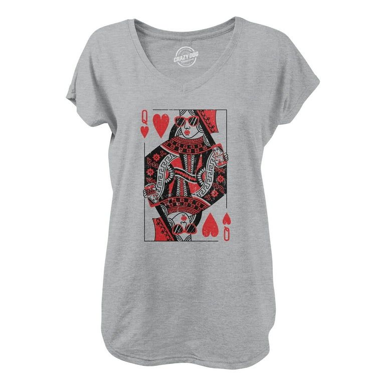 Womens Queen Of Hearts V-Neck Funny Vintage Graphic Cool Cute Shirt For Ladies | Walmart (US)