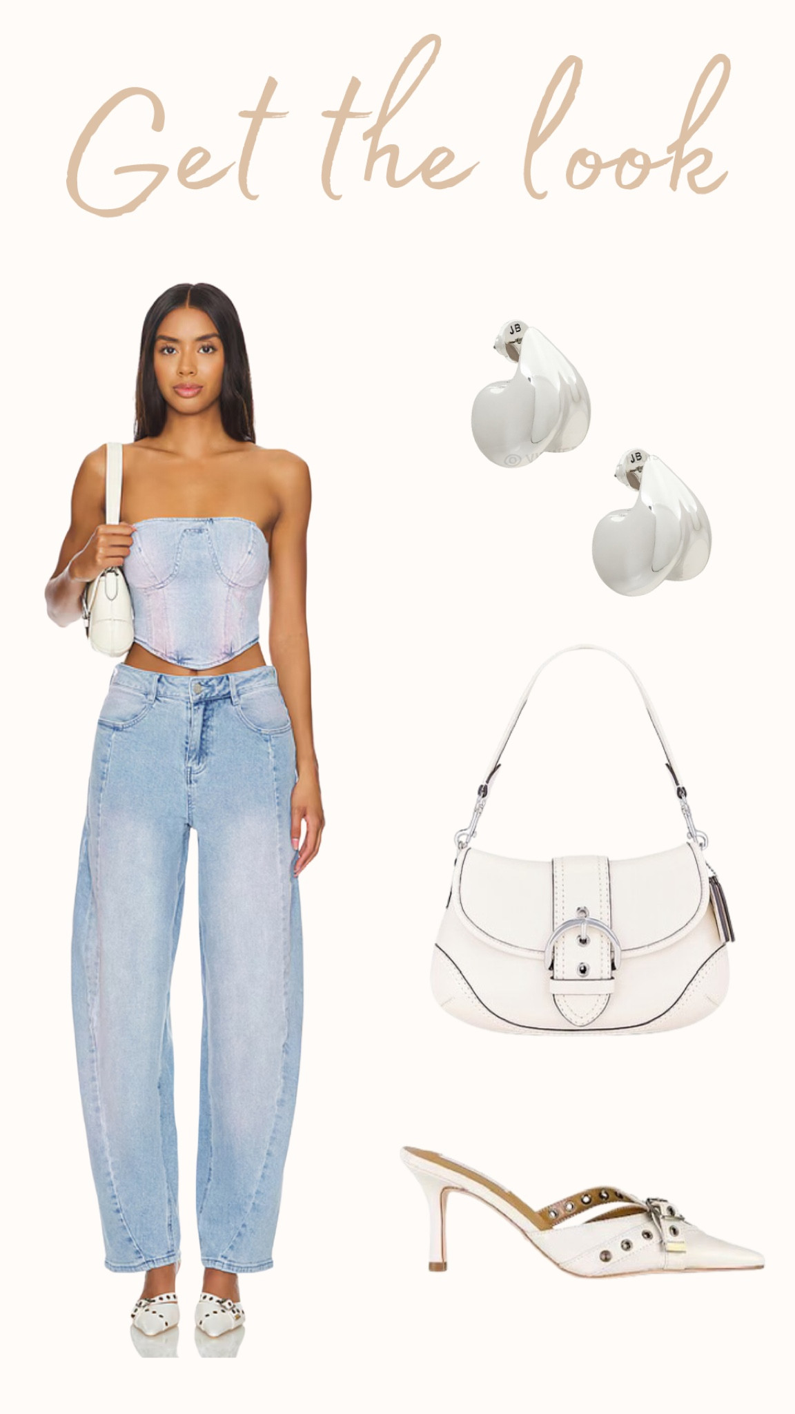 Revolve, denim, corset top, white pumps, white bag 

#LTKCon #LTKNYFW #LTKStyleTip