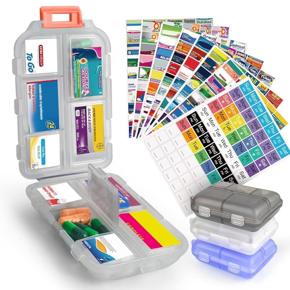 3 Pcs DIY Travel Pill Organizer with Labels Pocket Pharmacy, 3 Pill Box & 420 Medicine Labels, Po... | Amazon (US)