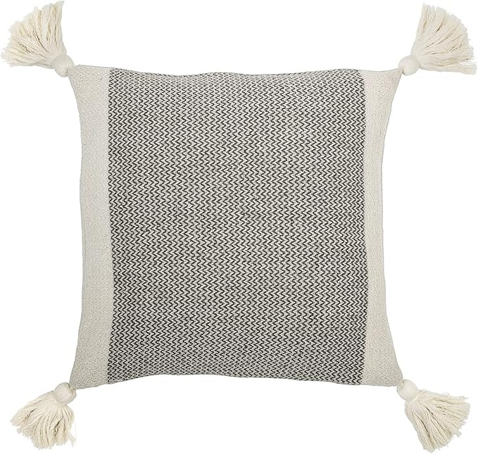 Bloomingville A40110195U1 Grey & Cream Corner Grey Square Cotton Blend Pillow with Tassels, 18" | Amazon (US)