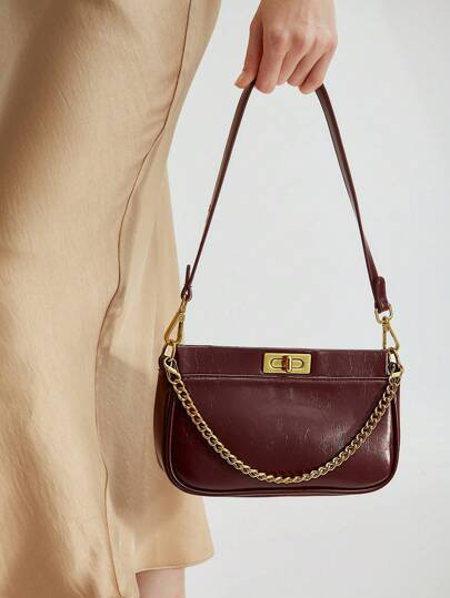 MOTF PREMIUM WOMEN'S COMMUTE CHAIN DECORATED TURN-LOCK FASHION ELEGANT SHOULDER BAG, VALENTINES | SHEIN