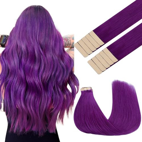 GOO GOO Tape in Hair Extensions Human Hair, Purple, 18inch 25g 10pcs, Colored Tape ins Human Hair Extensions, Silky&Soft Invisible Tape Ins, Hair Highlighted for Party | Amazon (US)