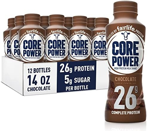 Core Power Protein Shake, Chocolate, 26g Bottle, 14oz, 12 Pack | Amazon (US)