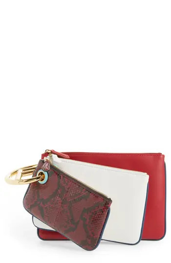 Fendi Set Of Three Calfskin Leather & Genuine Python Pouches - Red | Nordstrom