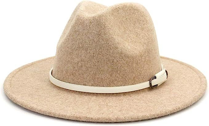 Lisianthus Women Wool Wide Brim Belt Buckle Fedora Hat | Amazon (US)