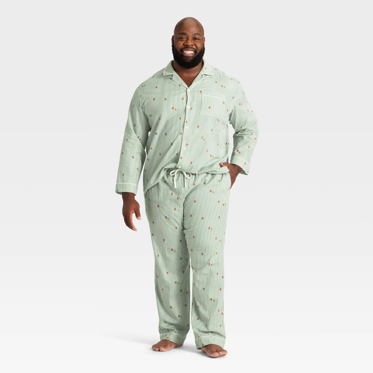 Men’s Big & Tall Gingerbread Striped Flannel Long Sleeve Shirt and Pants Holiday Matching Famil... | Target